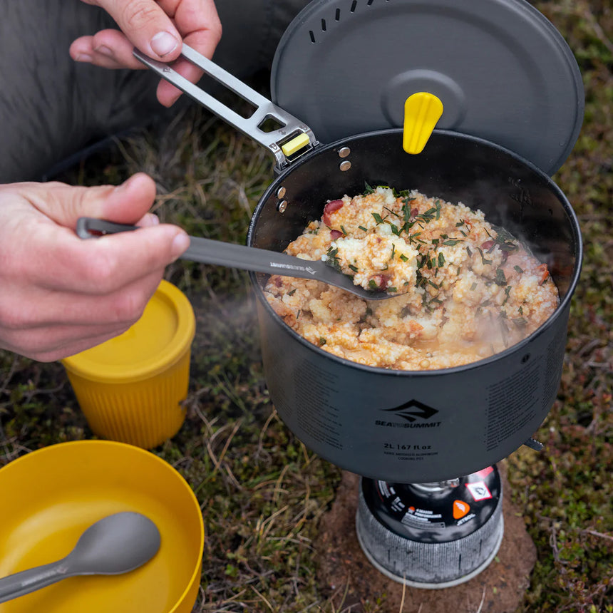 Sea to Summit Frontier Ultralight Spoon - Long Handle Outdoor Action Grey- Product in use