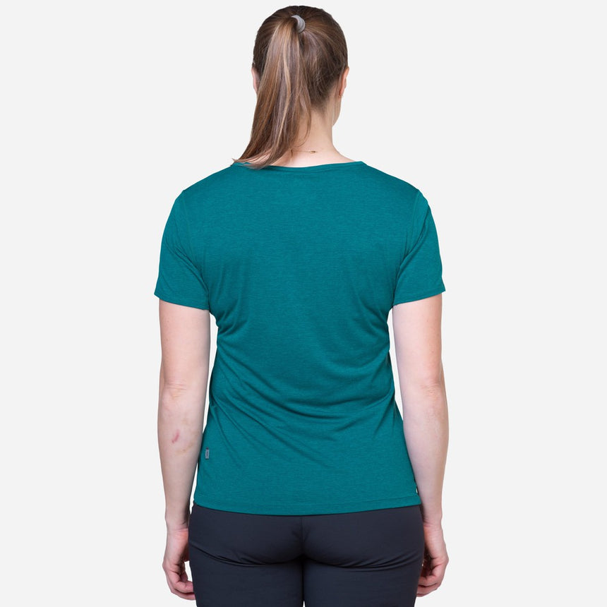 Mountain Equipment Tempi Women's Tee Outdoor Action Spruce - Back Fit on Model