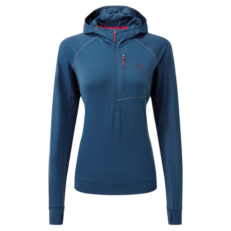 Mountain Equipment Aiguille Hooded Women's Top Outdoor Action Majolica Blue - Front