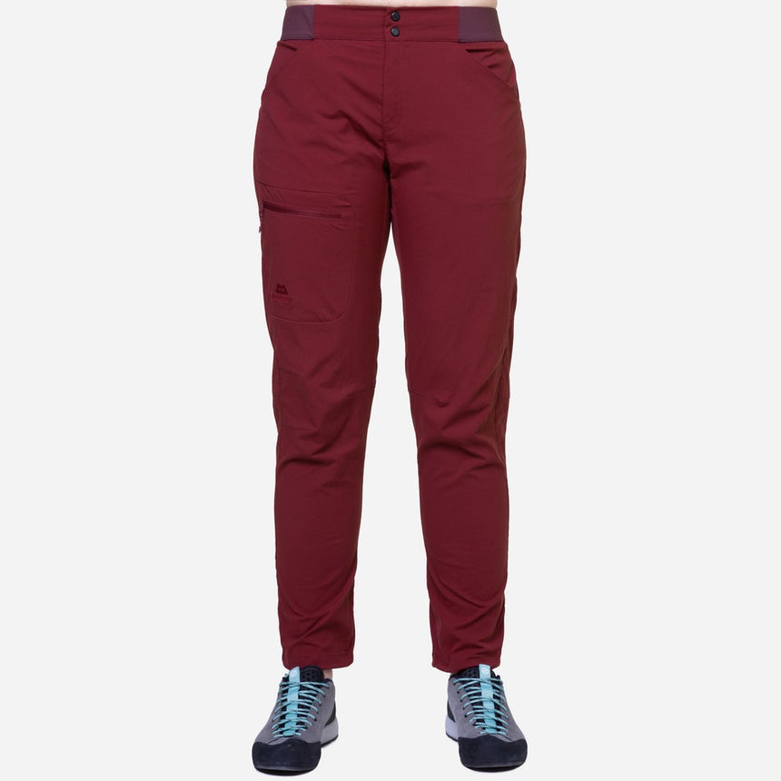 Mountain Equipment Altun Women's Pant Outdoor Action Cabernet - Front View on Model