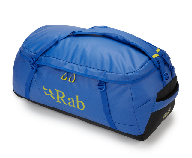 RAB Escape Kit Bag 90L duffel angle ascent blue