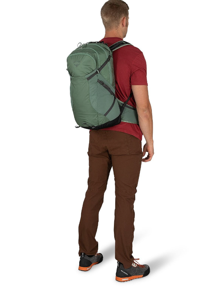 Osprey Sportlite 25 Backpack Outdoor Action Pine Leaf Green - Back Fit on Male model