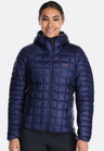 Rab Women's Mythic Alpine Light Down Jacket Outdoor Action Patriot Blue- front fit on a model