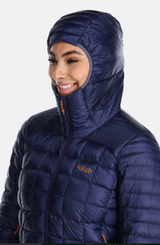 Rab Women's Mythic Alpine Light Down Jacket Outdoor Action Patriot Blue- hood