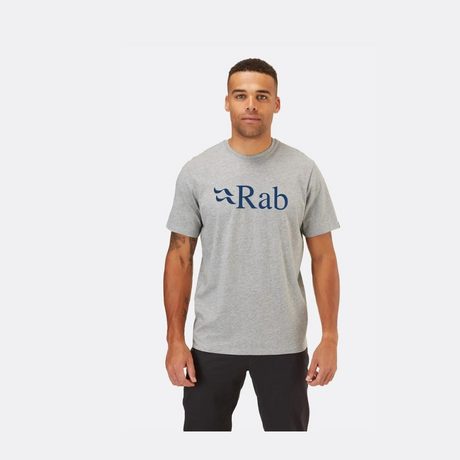 Rab Men's Stance Logo SS Tee Outdoor Action Grey Marl- front fit on a model