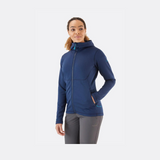 Rab Women's Geon Hoody Outdoor Action Deep Ink - Front Fit on Model