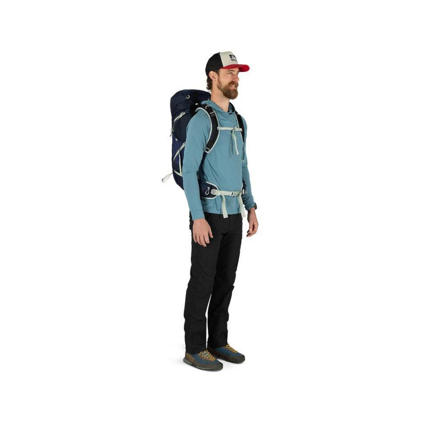 Osprey Talon 33 Backpack Outdoor Action Ceramic Blue - Front Fit on Model