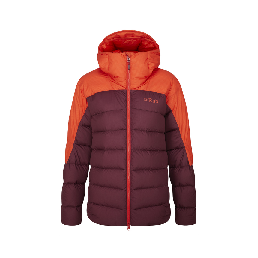 Rab Women's Infinity Alpine Down Jacket Outdoor Action Red Grapefruit/Deep Heather - Front