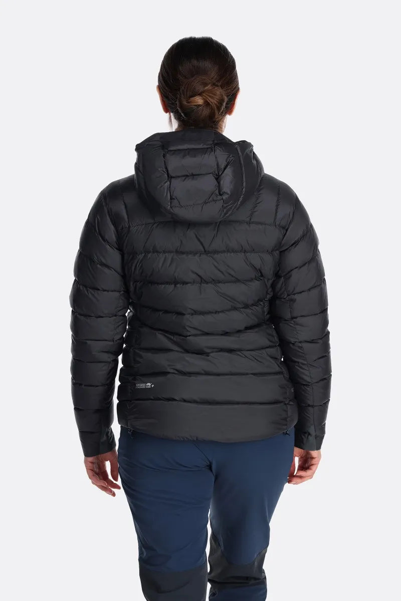 Rab Women's Electron Pro Down Jacket Outdoor Action Beluga - Back Fit on Model