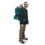 Osprey Poco™ SLT Child Carrier Outdoor Action Deep Peyto - Front showcase on Male Model