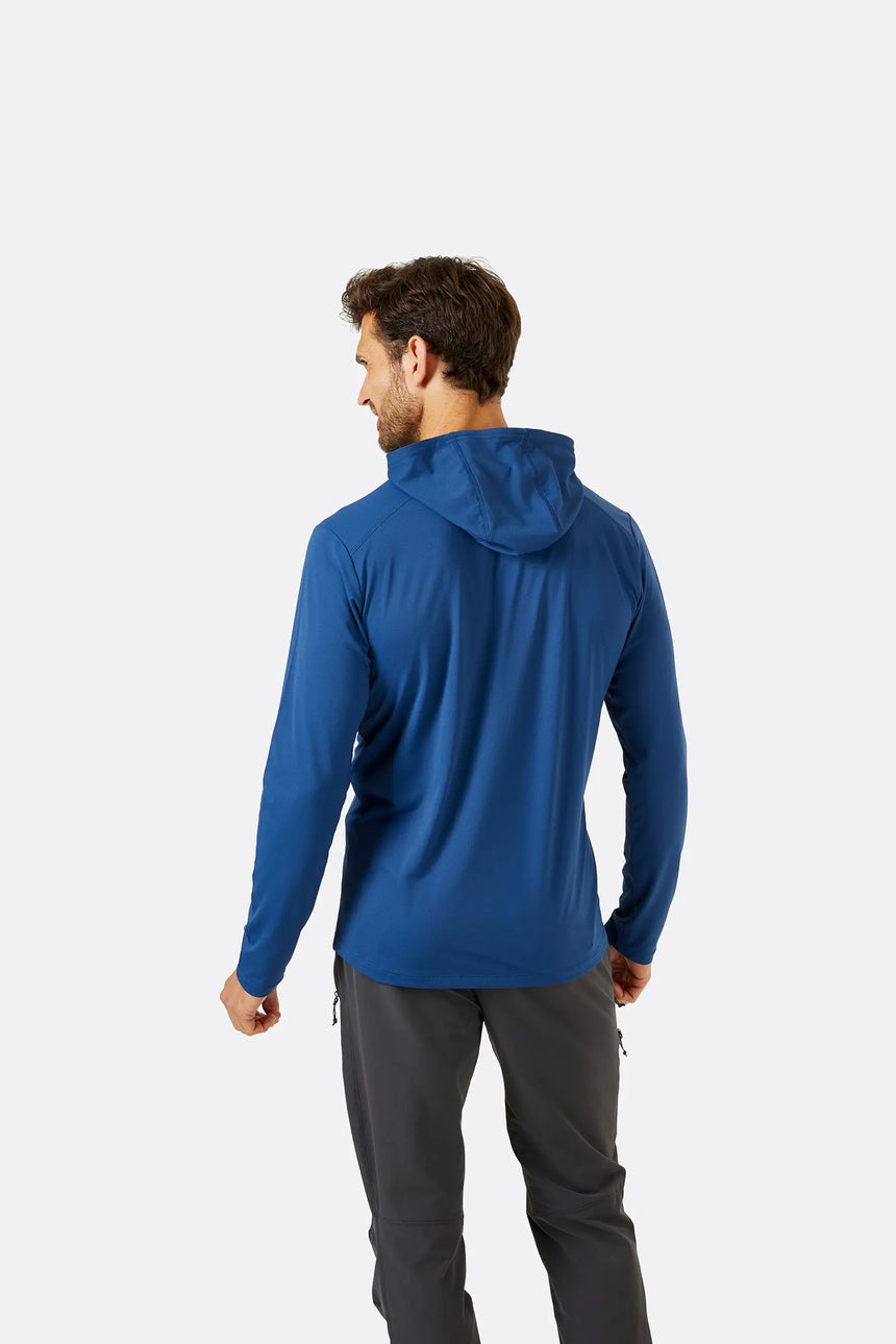 Rab Men's Force Hoody Outdoor Action Nightfall Blue- back fit on a model